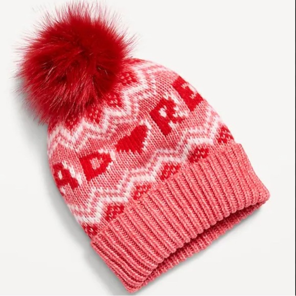 Old Navy Pink & White Knit Pom-Pom Hat - Picture 1 of 6